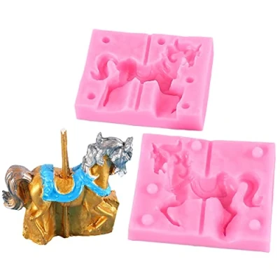 Image of TOPBSFARNY 3D Carousel Horse Mould Silicone Fondant Cake Molds Kitchen Decorating Baking Tools Candy Clay Gumpaste Chocolate Moulds
