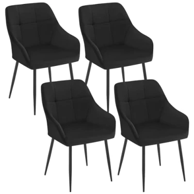 Image of Klihome Dining Chairs Set of 4, Kitchen with Backrest, Velvet for Room, Living Room Upholstered Seat, Metal Legs, Vanity Bedroom Chairs, Black
