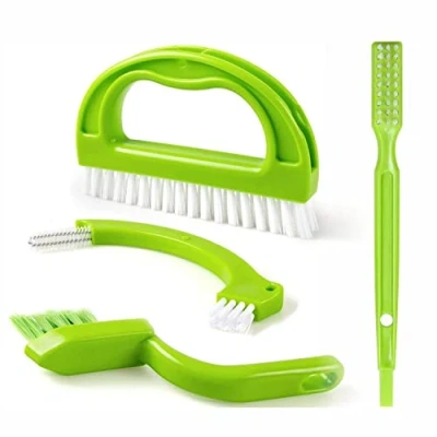 Image of HOCHSTE 4 in 1 Grout Brush Tile Cleaning Tool Kitchen &amp; Bathroom Scrubbing Cleaner with Stiff Angled Bristles to Easily Clean Joints and Grooves, Brushes Green Pieces