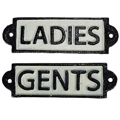 Image of Ladies &amp; Gents Toilet Cast Iron Sign Plaque Door Wall Cafe Shop Pub Hotel Bar