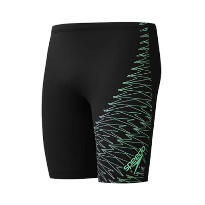 Image of Speedo Men&#039;s Gala Medley Logo Jamer Swim Training Technical Fabric Athletic Design, Black/Alfalfa Green, 3636