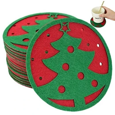 Image of 20pcs Christmas Tree Coaster Felt Cup Mats Theme Party Tea Coffee Dinner Decoration