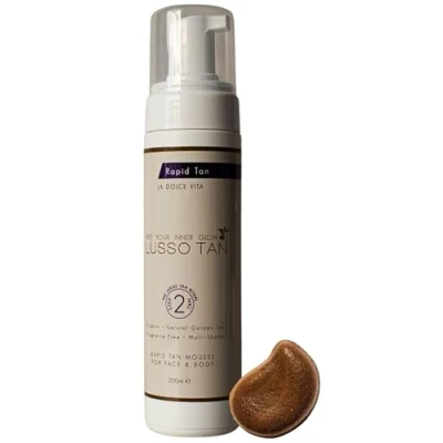 Image of Lusso Rapid Self Tan Mousse for Face and Body Organic, Vegan Cruelty free, False Tanning Mousse. Instant drying. Streak Flawless Finish Fake Tan.