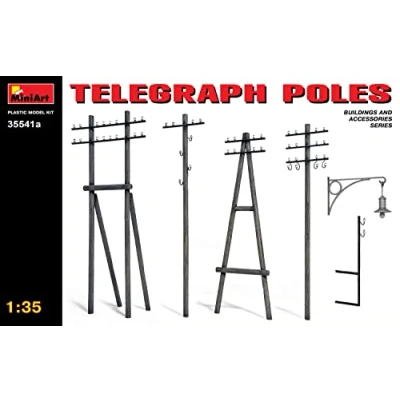 Image of Miniart 1:35 Scale Telegraph Poles ***Updated Set*** Plastic Model Kit, 20&quot; x 15&quot;, Red Front Side Speed View
