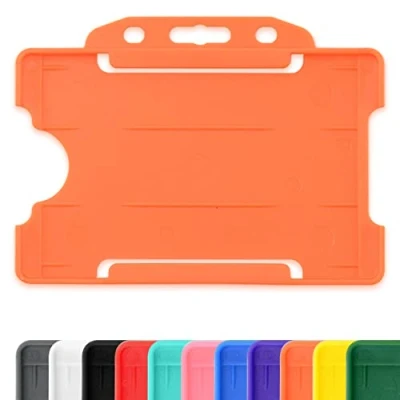 Image of CKB LTD 10x Orange Single Sided Rigid Slide in Open Faced ID Card Badge Holders Horizontal/Landscape Identity Plastic Pass Protector Holds a 86mm 54mm cr80 Credit Sized
