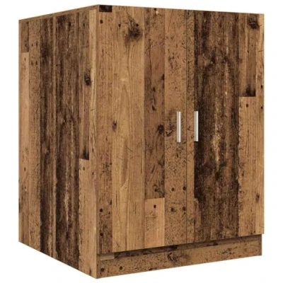 Image of vidaXL Washing Machine Cabinet Old Wood Laundry/Bathroom Cupboard with 1 Door, Engineered Wood, Ample Storage, 70.5x71.5x91.5cm