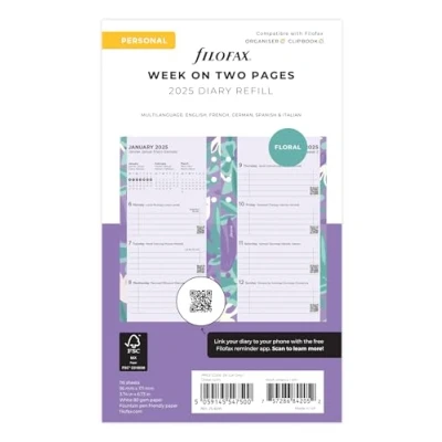 Image of Personal Illustrated Floral Week on two pages Diary and Fill 2025