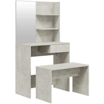 Image of vidaXL Dressing Table set with Stool Concrete Grey Vanity Desk Mirror and Storage Modern Design, Engineered Wood, Ideal for Bedroom Cloakroom