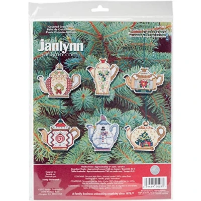 Image of Janlynn Christmas Teapot Ornaments Counted Cross Stitch Kit, Cotton, Multi Colour, 8 x 10 0.2 cm