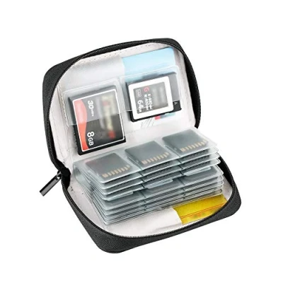 Image of KIWIFOTOS 28 Slots Zippered Memory Card Carrying Case for 24 x SD/SDHC/SDHC cards + 4 CF (Compact Flash) / XQD Cards, SD Holder Pouch Wallet Gray