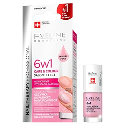 Image of Eveline Nail Therapy Professional 6in1 Care &amp; Colour Salon Effect Total Action Shimmer Pink 5ml