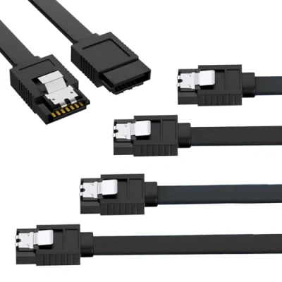 Image of Pence &amp; Moon Collective SATA Cable III 6Gbps 50cm (3 Pack) Straight HDD SDD Data with Locking Latch Cables for HDD, SSD, CD Driver, Writer Black