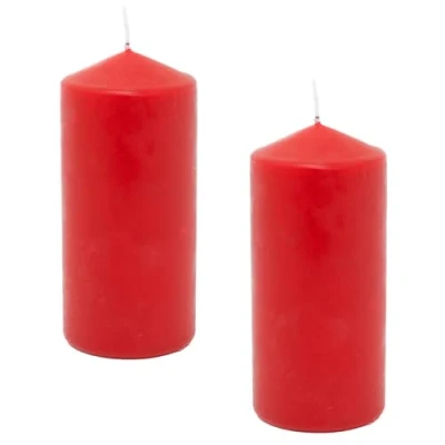 Image of Carousel Home Pack of 2 Unscented Red Pillar Candle Church Tall Decorative Cream 15x7cm