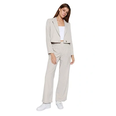 Image of Trendyol Women High Waist Wide Leg Trousers,Rock,38 Stone