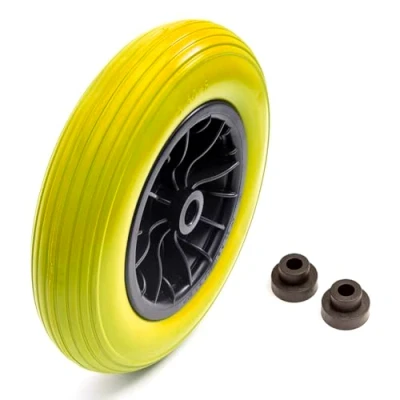 Image of 14 Inch 3.50 8 PU Puncture Proof Solid Tyre &amp; Wheel 14&#039;&#039; Wheelbarrow Barrow Yellow