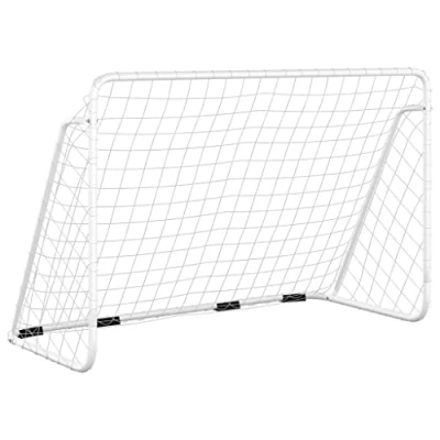 Image of vidaXL Football Goal Adult &amp; Kids Outdoor Game Post with Weather Resistant Polyester Net, Powder Coated Steel Frame, Stability Pegs White 180x90x120 cm