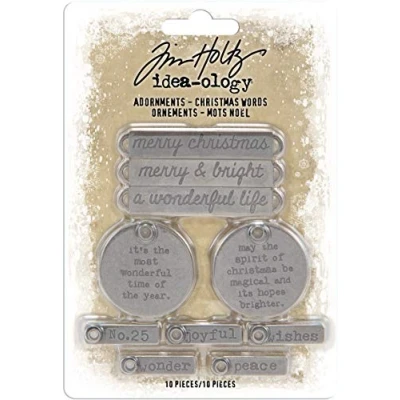 Image of Tim Holtz Advantus ADORNMENTS IDEA OLOG Xmas, Antique Nickel Christmas Words, One Size