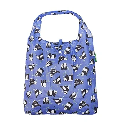 Image of ECO CHIC Lightweight Foldable Reusable Shopping Bag Water Resistant Tote (Pandas Blue)