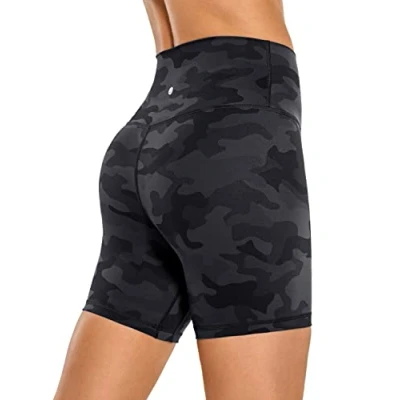 Image of CRZ Yoga Women&#039;s Naked Feeling 6&#039;&#039; Gym Shorts High Waisted Cycling Workout Running Spandex Dark Grey Camouflage 12
