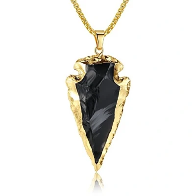 Image of COAI Raw Obsidian Dragonglass Arrowhead Pendant Necklace for Men 80cm