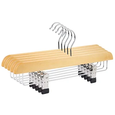 Image of The Hanger Store 5 Wooden Trouser, Skirt Hangers With Clips, Coat Clothes