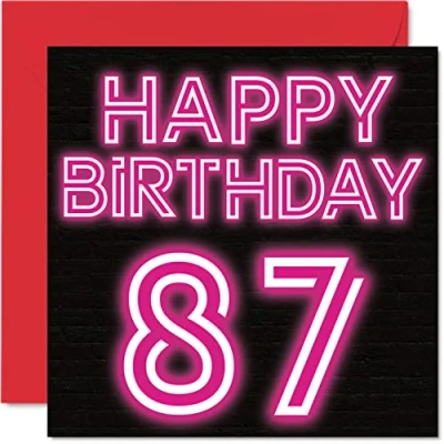 Image of Fun 87th Birthday Cards for Men Woman Neon Glow Happy Card Dad Mum Great Grandad Grandpa Nanny Grandma Gran Uncle Auntie, 145mm x Greeting Cards,