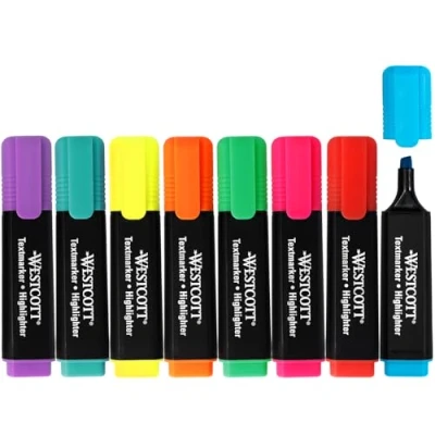 Image of Westcott highlighter markers 8 piece mix Set of highlighters in bright colours 2 5 mm line width Premium ink from Germany E 744252 00