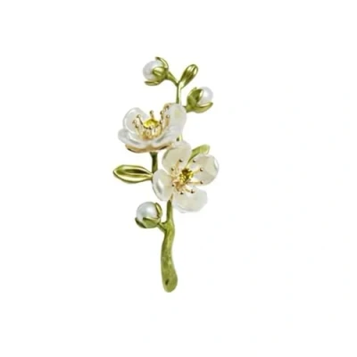 Image of LISADORE Women Flower Green Leaf Brooch Enamel Lapel Pin Pearl Jasmine Floral Corsage Aesthetic Clothing Decoration Wedding Office Birthday Party Casual Jewelry Alloy
