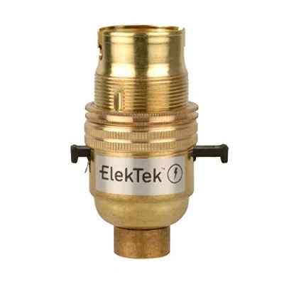 Image of ElekTek Special Safety Switch lamp Bulb Holder B22 BC Bayonet Shade Ring, 1/2 26TPI Bottom Entry, Brass, Child Safe Push Bar Locks Off to Cut Power if not Inserted Made in UK