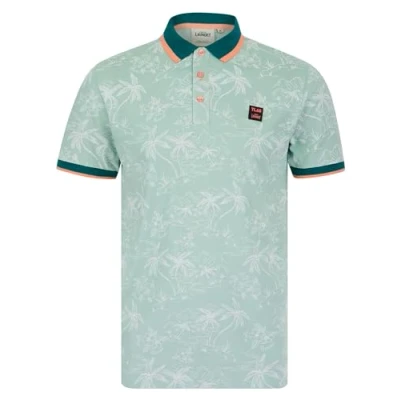 Image of Tokyo Laundry Men&#039;s &#039;Milo&#039; Cotton Blend Pique Tropical Hawaiian Print Polo Shirt Cloud Blue