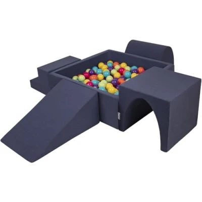 Image of KiddyMoon Foam Playground For Kids With Square Ballpit (300 Balls ∅ 7Cm/2.75In) Soft Obstacles Course And Ball Pool Made In EU, Darkblue:Lgreen/Yellow/Turquoi/Orange/Dpink/Purple