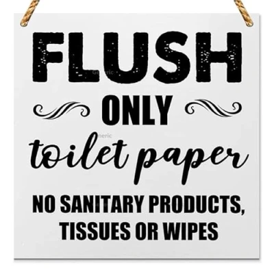 Image of Do Not Flush Sign for Bathroom Decor White Wooden Rules Wood Plaque Restroom Home Office Toilet Decorations Wall 5 * inch