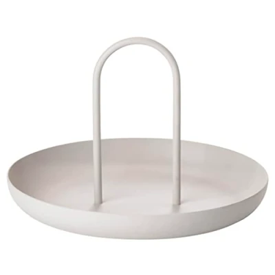 Image of Zone Denmark Singles Round Lacquered Metal Tray Matt with Handle 20cm Diameter Warm Grey