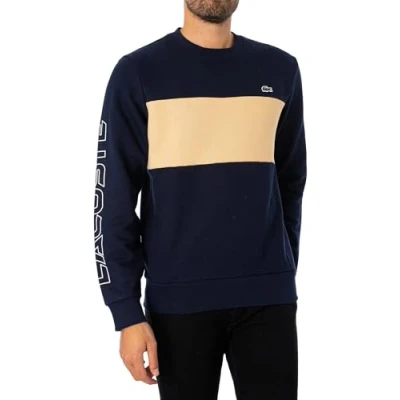 Image of Lacoste Mens Crewneck Colourblock Sweatshirt in Navy Cotton Size Medium