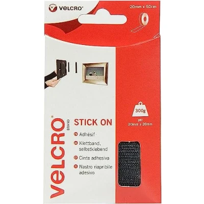 Image of VELCRO Brand Stick On Tape Cut to Length Strong Hook &amp; Loop Self Adhesive Sticky Perfect for Room Décor Home, Office, Garage Use Black 20mm x 50cm