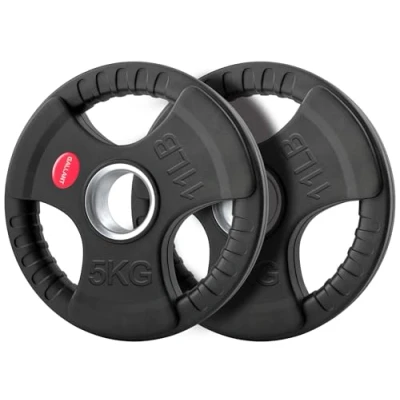 Image of Gallant 5kg Weights plate Pair, 2 Inch Olympic weight Plates, Rubber Coated Cast Iron with Tri Grip for Barbell Weights, (5kg x 2) Home Gym Strength Training