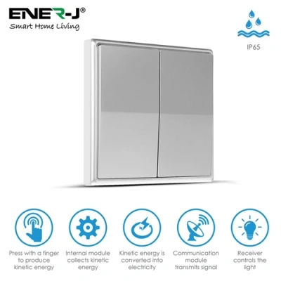 Image of Ener J 2 Gang Wireless Kinetic Switch Non Dimmable (silver body)
