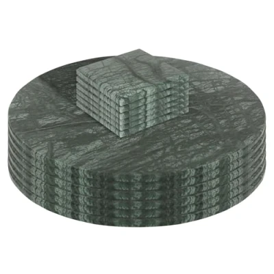 Image of 12pc Round Marble Placemats &amp; Square Coasters Set 30cm Green By Argon Tableware
