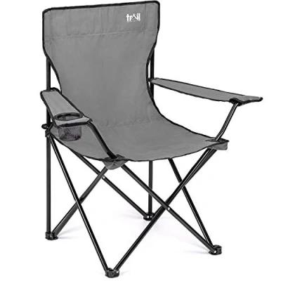 Image of Trail Grey Camping Chair Lightweight Folding Cup Holder Carry Bag 100kg Capacity