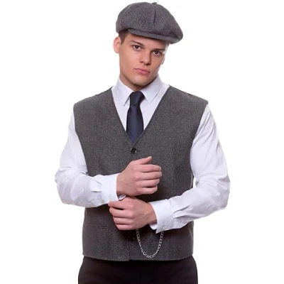 Image of Wicked Costumes Adult Men&#039;s 1920&#039;s Gangster Waistcoat &amp; Cap Fancy Dress Set Standard Size