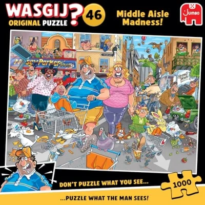 Image of Wasgij Original 46, Middle Aisle Madness Unique 1000 Piece Jigsaw Puzzles for Adults, Challenging and Brainteasing, Pieces, 100% Recycled Cardboard, Jumbo