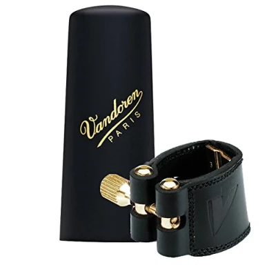 Image of Vandoren Leather Soprano Saxophone Ligature with Plastic Cap