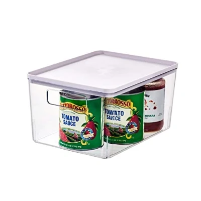 Image of iDesign Storage Box with Handles, Lid, Versatile as Kitchen or Bathroom Organiser, Made of Recycled Plastic, Purple