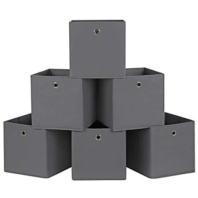 Image of SONGMICS RFB02G 3 Storage Boxes, Set of 6, Fabric Folding Boxes Made Non Woven Fabric, Cubes Baskets for Toys and Clothes, Grey, 30 x cm