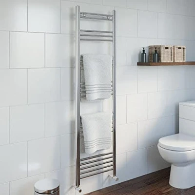Image of DuraTherm Dual Fuel Heated Towel Rail Chrome Designer Flat Manual Electric 1600 x 450mm