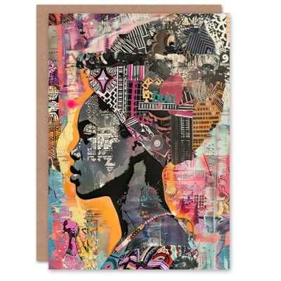 Image of Artery8 Greeting Card African Woman Headwrap Portrait Modern Colourful Blank For Him Or Her Art Birthday