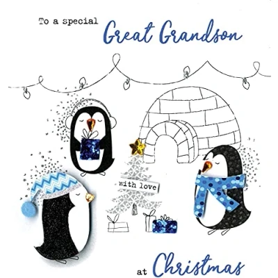 Image of Irresistible Great Grandson Christmas Greeting Card Embellished Cards XIR006