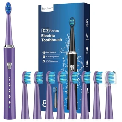 Image of Sonic Electric Toothbrush for Adults and Kids with 8 Duponts Heads, 3 Hours Fast Charge 120 Days, 5 Modes 2 Minutes Timer