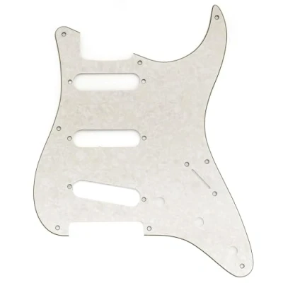 Image of Musiclily Pro 8 Holes ST SSS Pickguard for 2008 2019 China Made Squier Classic Vibe SQ CV 50s Reissue Vintage Strat Style Electric Guitar, 4ply Aged White Pearl