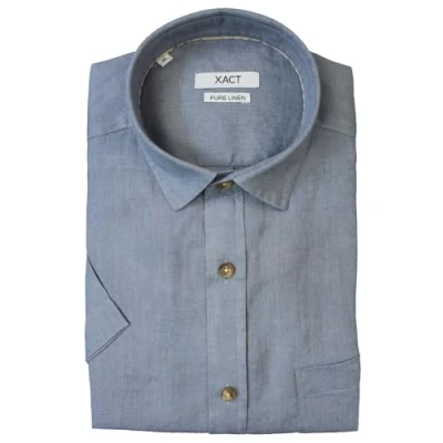 Image of Xact Men&#039;s Short Sleeved Linen Shirt, 100% Pure Linen, Regular Fit (Grey) S
